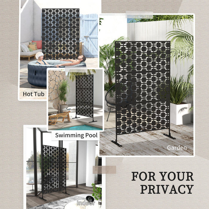 6.5FT Metal Outdoor Privacy Screen Panel w/ Stand, Grid Style