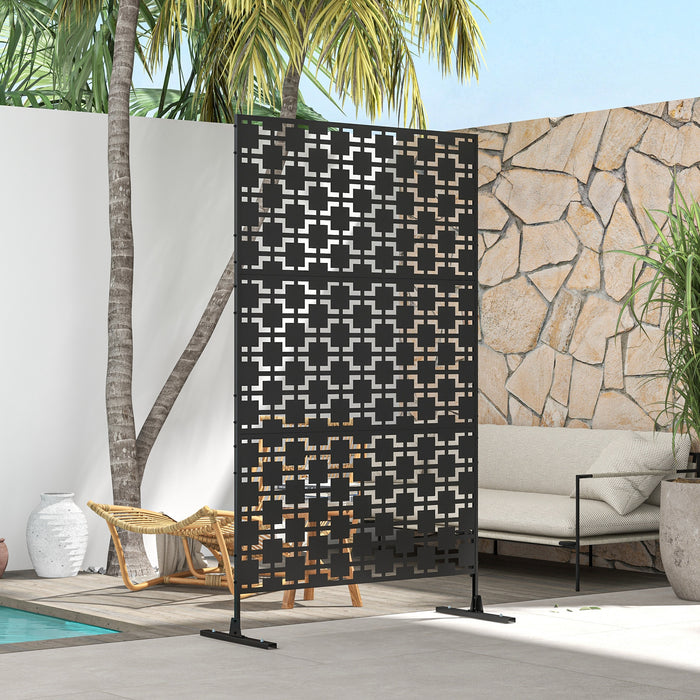 6.5FT Metal Outdoor Privacy Screen Panel w/ Stand, Grid Style