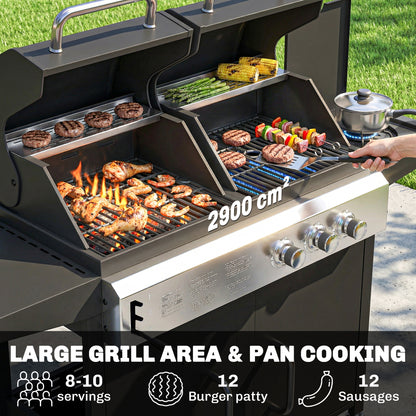 3 Burner Hybrid Dual Fuel BBQ Gas Grill with Side Burner, Black