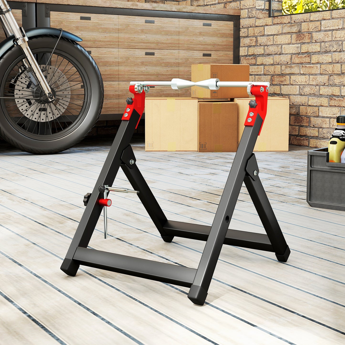 Steel Motorcycle Wheel Balancer Truing Stand with Spoke Wrench, Black