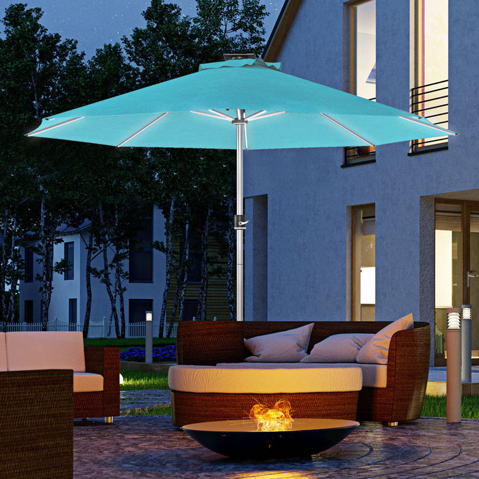 LED Patio Umbrella, Lighted Deck Umbrella with 4 Lighting Modes, Solar & USB Charging, Blue