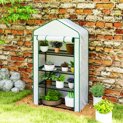 90 x 49 x 160cm Portable Mini Greenhouse with Shelves, White