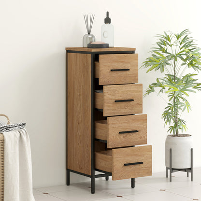 Narrow Bathroom Storage Cabinet with 4 Drawers for Small Spaces, Oak