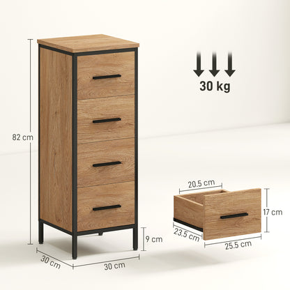 Narrow Bathroom Storage Cabinet with 4 Drawers for Small Spaces, Oak