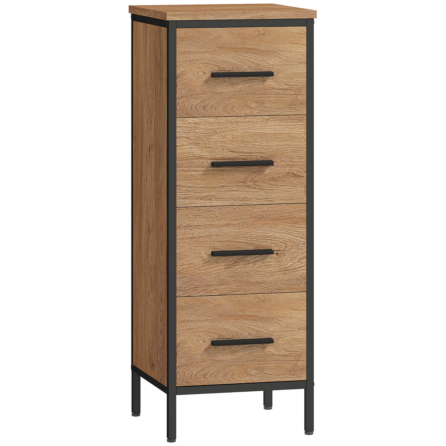 Narrow Bathroom Storage Cabinet with 4 Drawers for Small Spaces, Oak