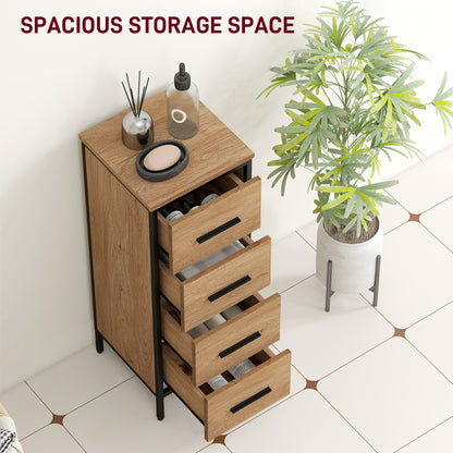 Narrow Bathroom Storage Cabinet with 4 Drawers for Small Spaces, Oak