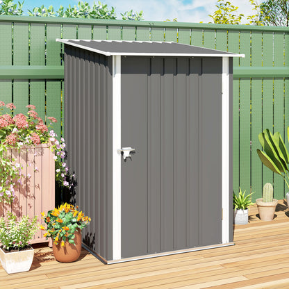 3.3ft x 3.4ft Lean to Garden Shed, Metal Outdoor Storage Shed with Single Lockable Door, Tool Storage Shed for Garden, Patio, Lawn, Grey