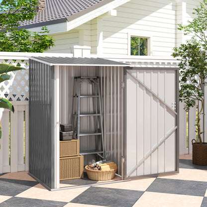 3.3ft x 3.4ft Lean to Garden Shed, Metal Outdoor Storage Shed with Single Lockable Door, Tool Storage Shed for Garden, Patio, Lawn, Grey