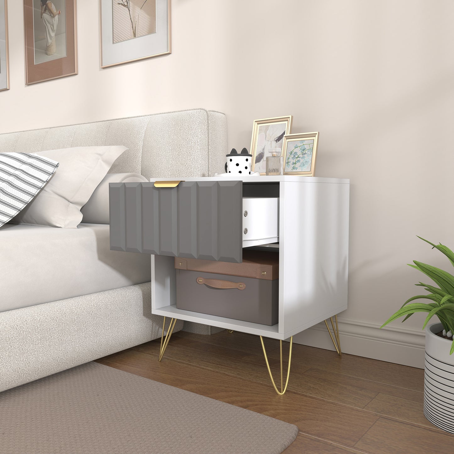 Bedside Drawers Modern Bedside Cabinet with Drawer and Handle, White