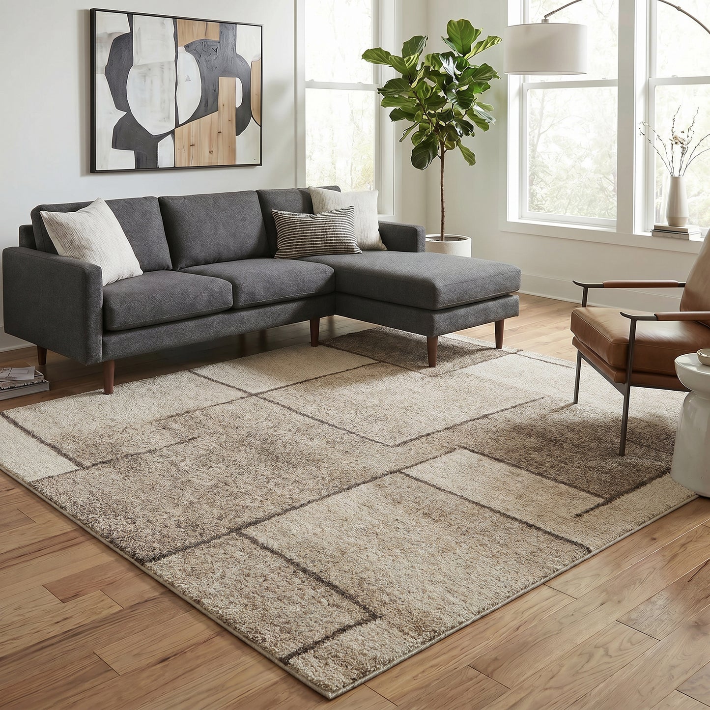 Rhodes Sketch Modern Living Room Contemporary Geometric Area Rugs - 3 Colours Available