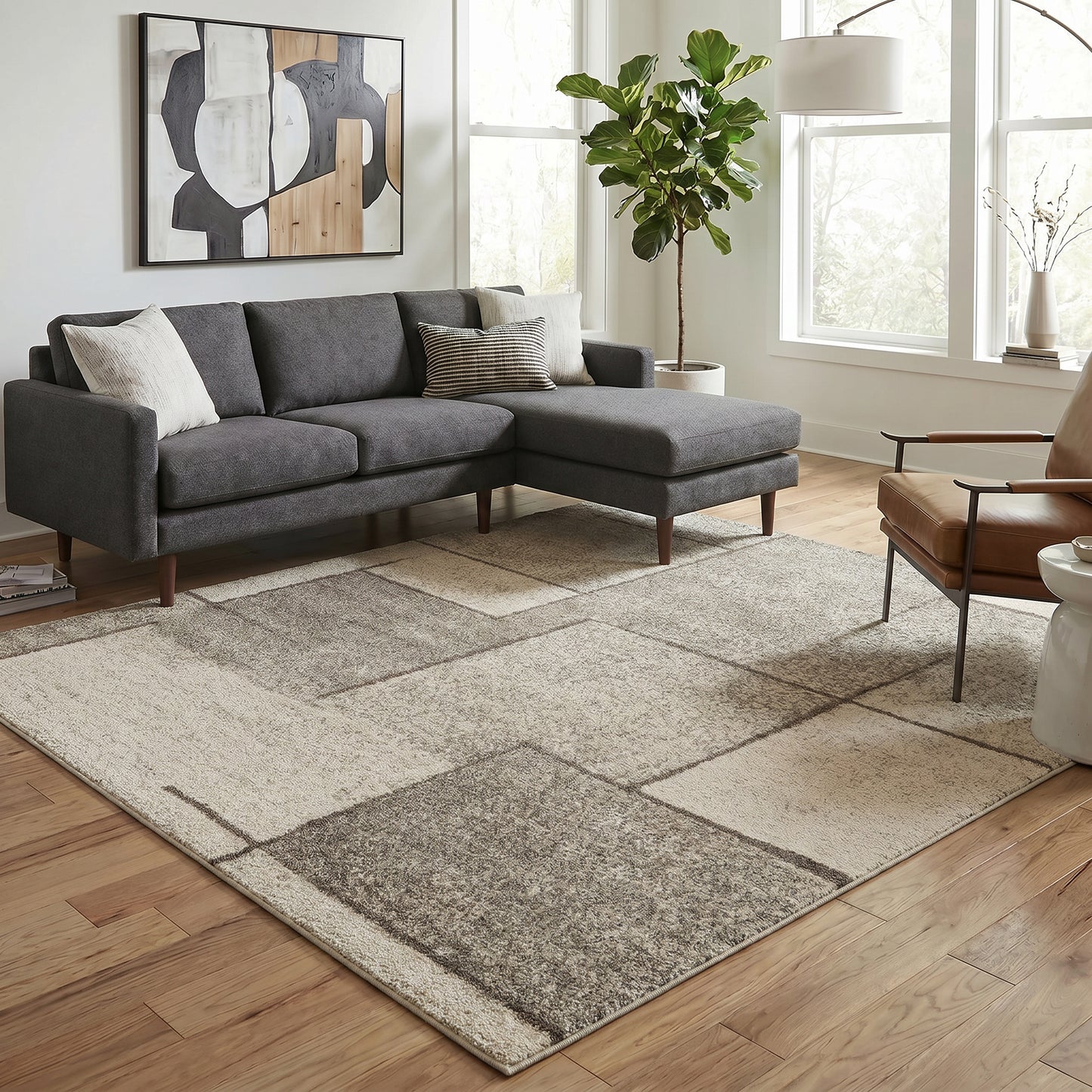 Rhodes Sketch Modern Living Room Contemporary Geometric Area Rugs - 3 Colours Available