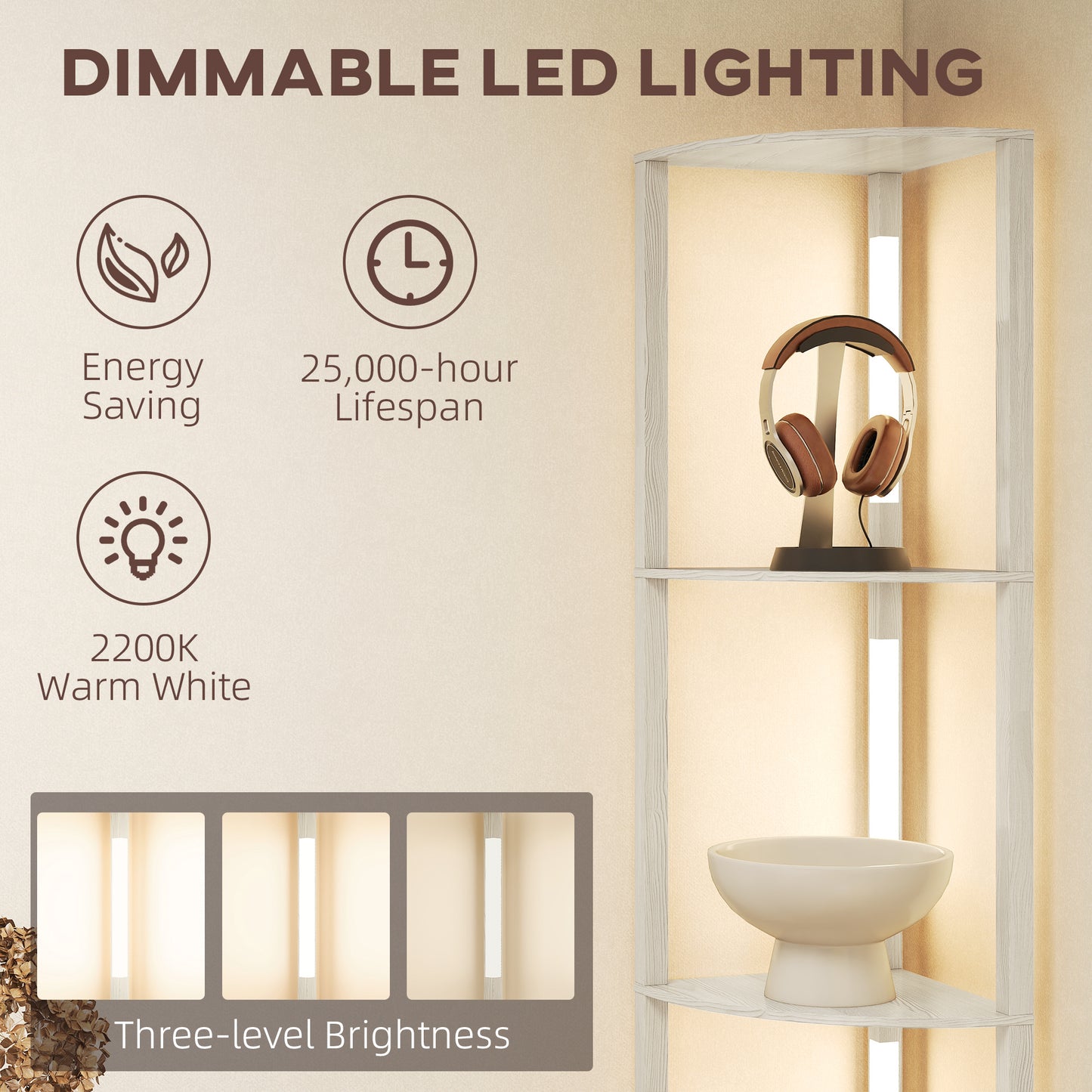 Corner Floor Lamp with Warm White LED Light, Oak