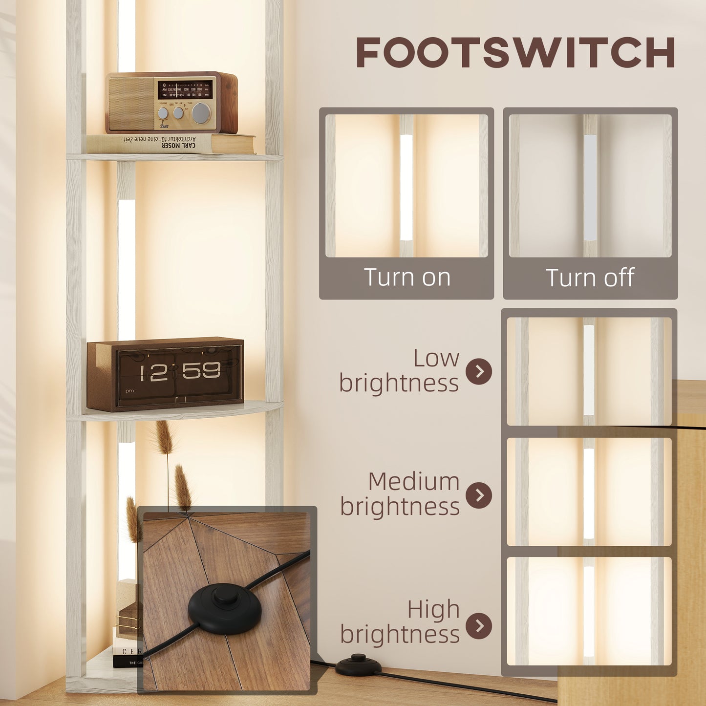 Corner Floor Lamp with Warm White LED Light, Oak