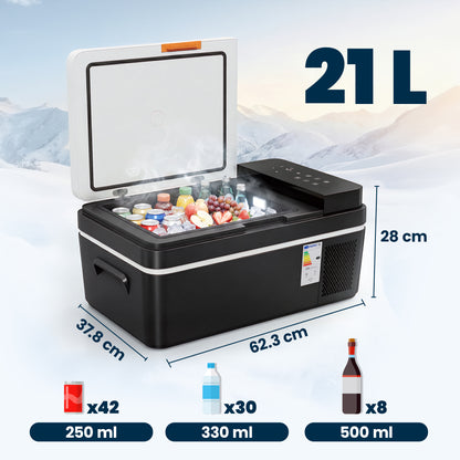 20L Compressor Car Fridge Freezer, Camping Refrigerator with App Control, 12/24V DC and 100-240V AC, Portable Electric Cool Box for Truck SUV Travel Camping, Black