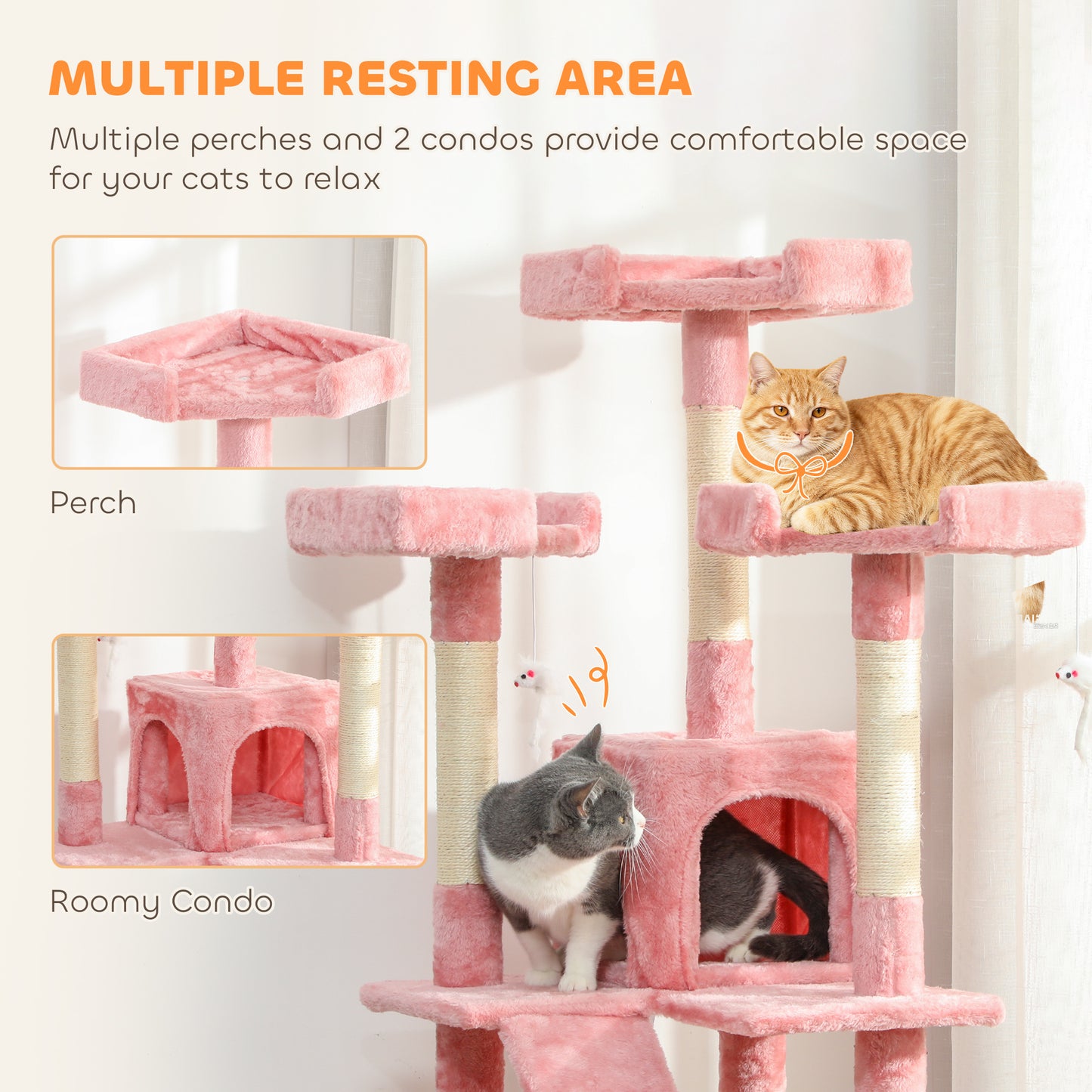 173cm Cat Tower Scratching Post Activity Centre for Indoor Pink