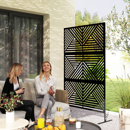 Decorative Outdoor Divider Privacy Panel with Stand, Rhombus Black