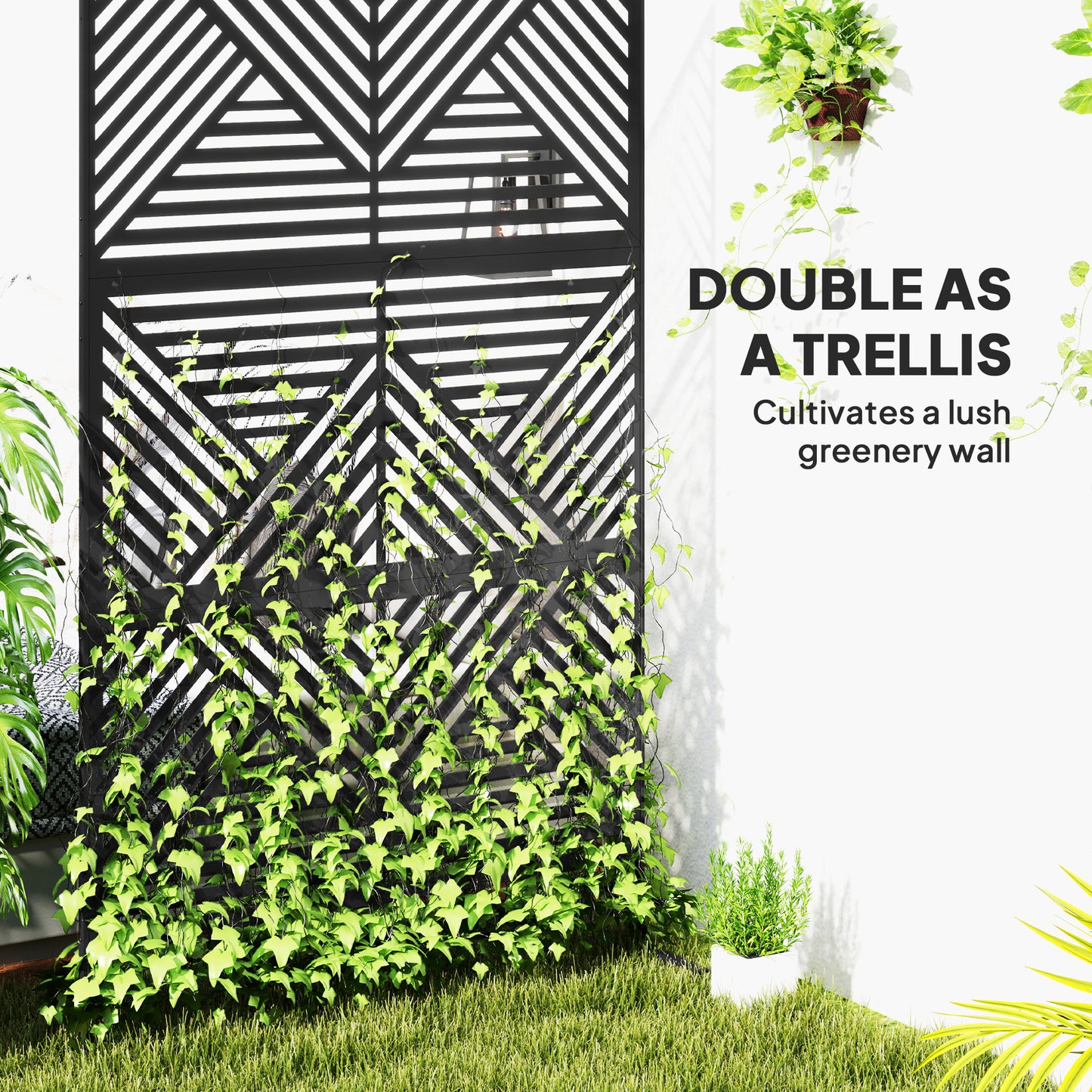 Decorative Outdoor Divider Privacy Panel with Stand, Rhombus Black
