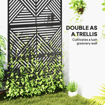 Decorative Outdoor Divider Privacy Panel with Stand, Rhombus Black