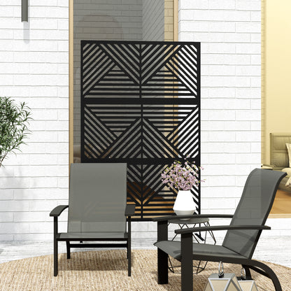 Decorative Outdoor Divider Privacy Panel with Stand, Rhombus Black