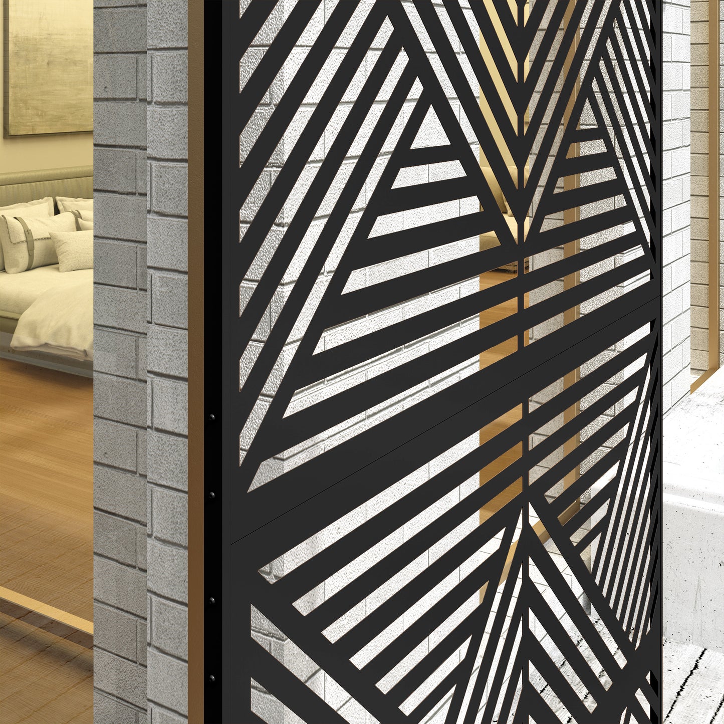 Decorative Outdoor Divider Privacy Panel with Stand, Rhombus Black