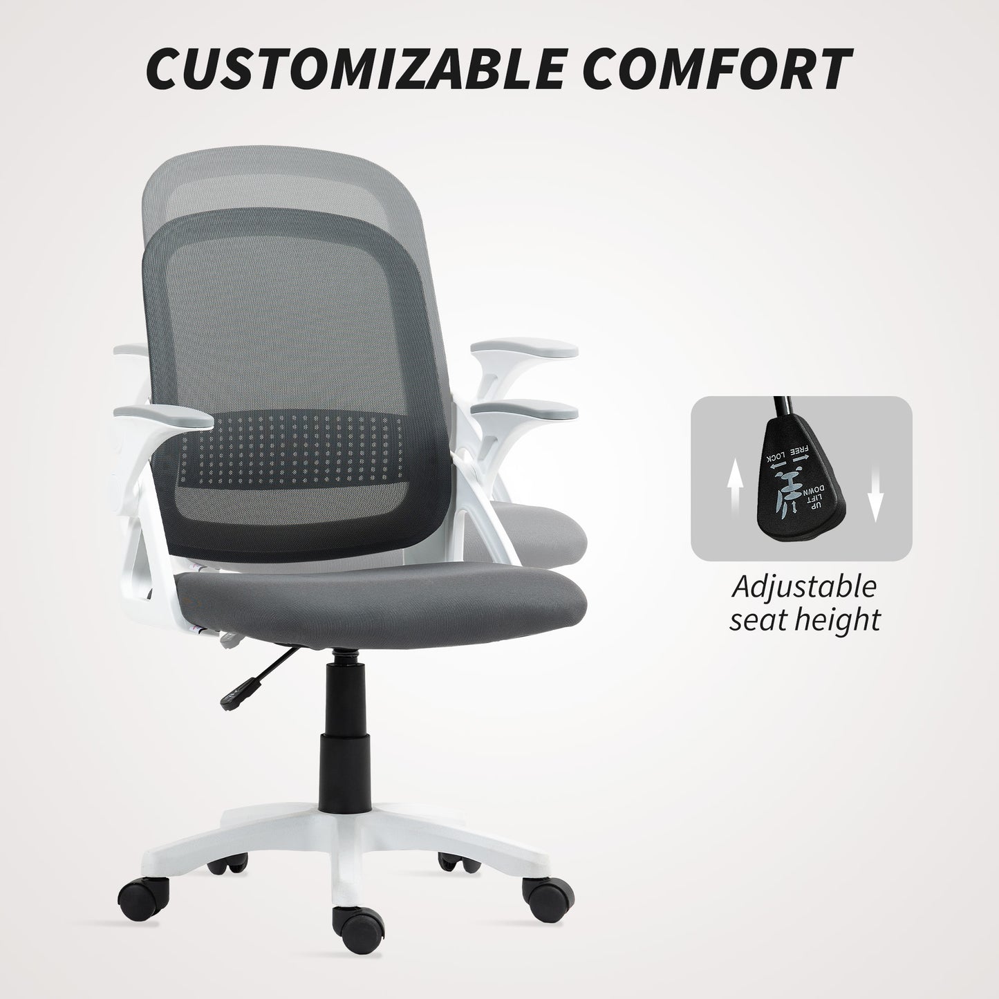 Ergonomic Swivel Computer Chair with Flip-up Armrests, Grey