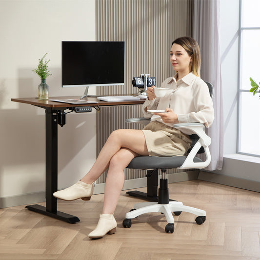 Ergonomic Swivel Computer Chair with Flip-up Armrests, Grey