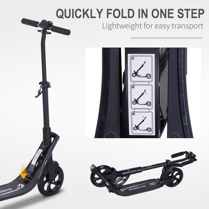 Folding Kick Scooter Hight-Adjustable Urban Scooter w/ Rear Brake, Double Shock Absorption System & 2 Big Wheels, For 14+ Teens Adult, Black