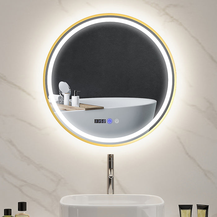 Illuminated Bathroom LED Mirror 60cm Round Wall Mounted Mirror Gold