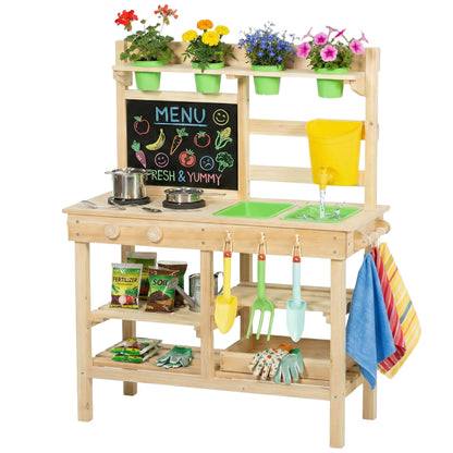 Wooden Kids Mud Kitchen with Kitchenware & Garden Tools