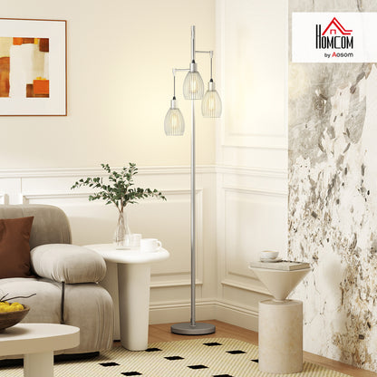 Industrial 3-Light Floor Lamp Dimmable LED Standing Lamp, Silver Tone