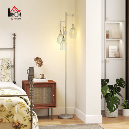 Industrial 3-Light Floor Lamp Dimmable LED Standing Lamp, Silver Tone
