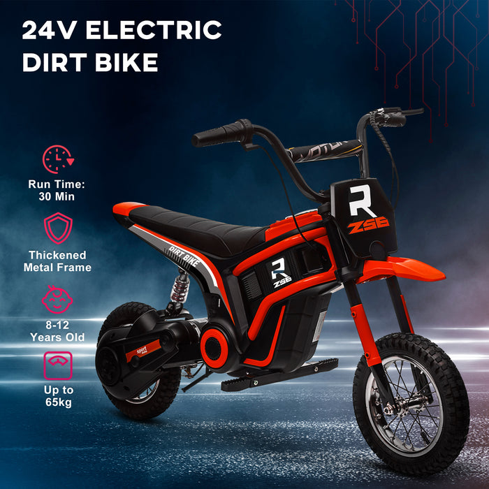 24V Kids Electric Motorbike with Twist Grip Throttle, Music, Horn - Red