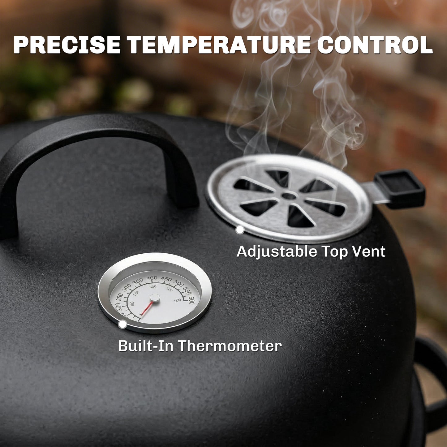 3-in-1 Vertical Charcoal Smoker with 2 Grill Grates, Thermometer