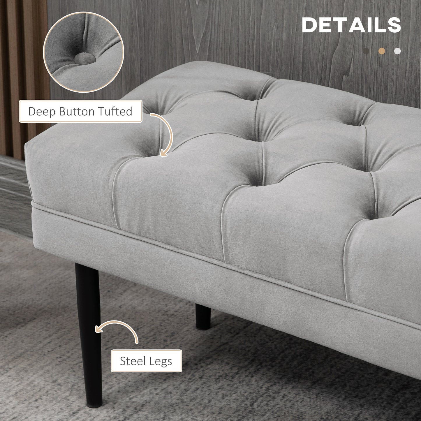 Bed End Bench Button Tufted Upholstered Window Seat for Living Room Grey
