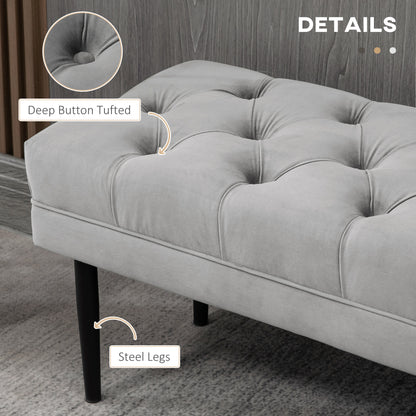 Bed End Bench Button Tufted Upholstered Window Seat for Living Room Grey