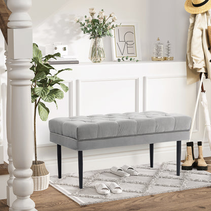 Bed End Bench Button Tufted Upholstered Window Seat for Living Room Grey