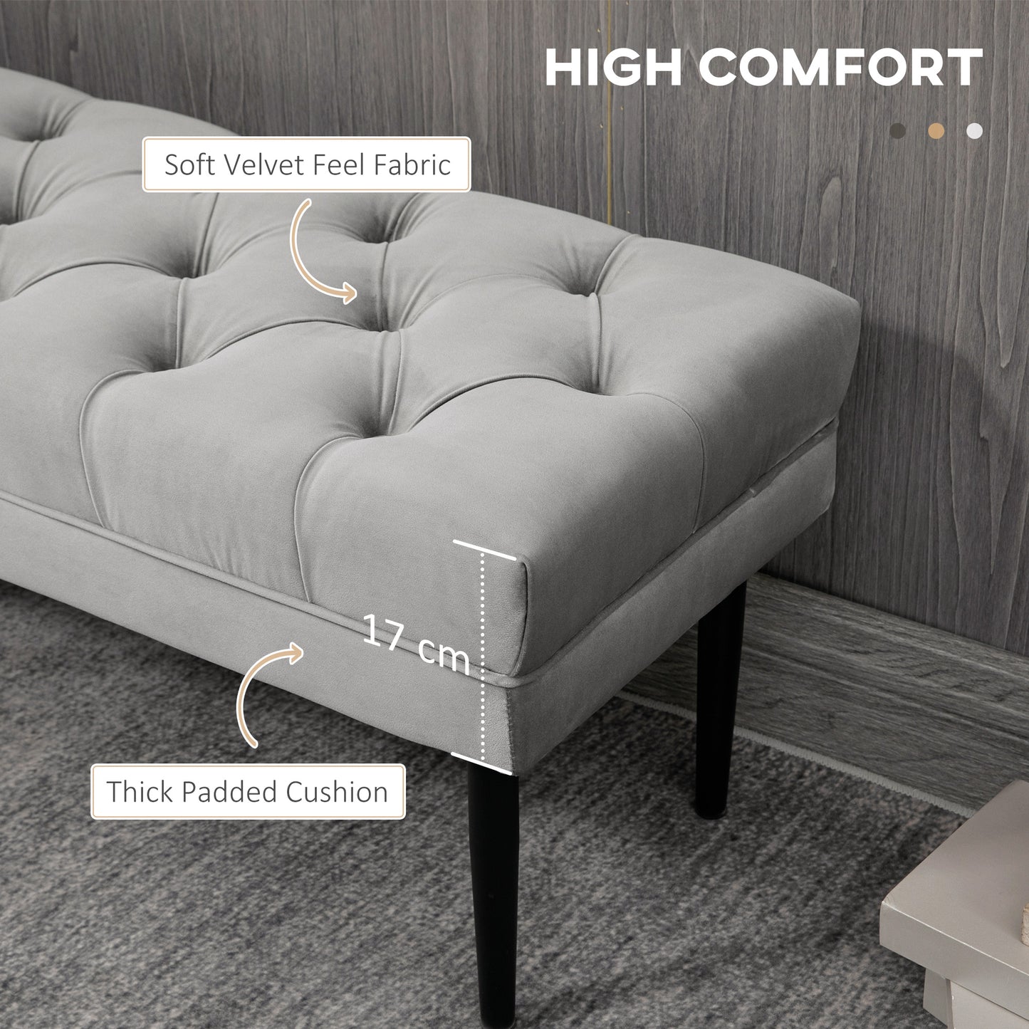 Bed End Bench Button Tufted Upholstered Window Seat for Living Room Grey