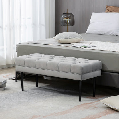 Bed End Bench Button Tufted Upholstered Window Seat for Living Room Grey