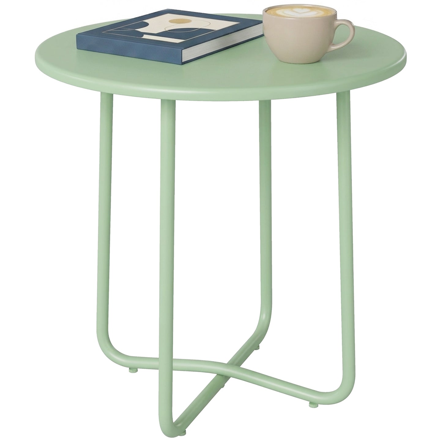 Metal Garden Side Table, 48 cm Round Outdoor Table, Green
