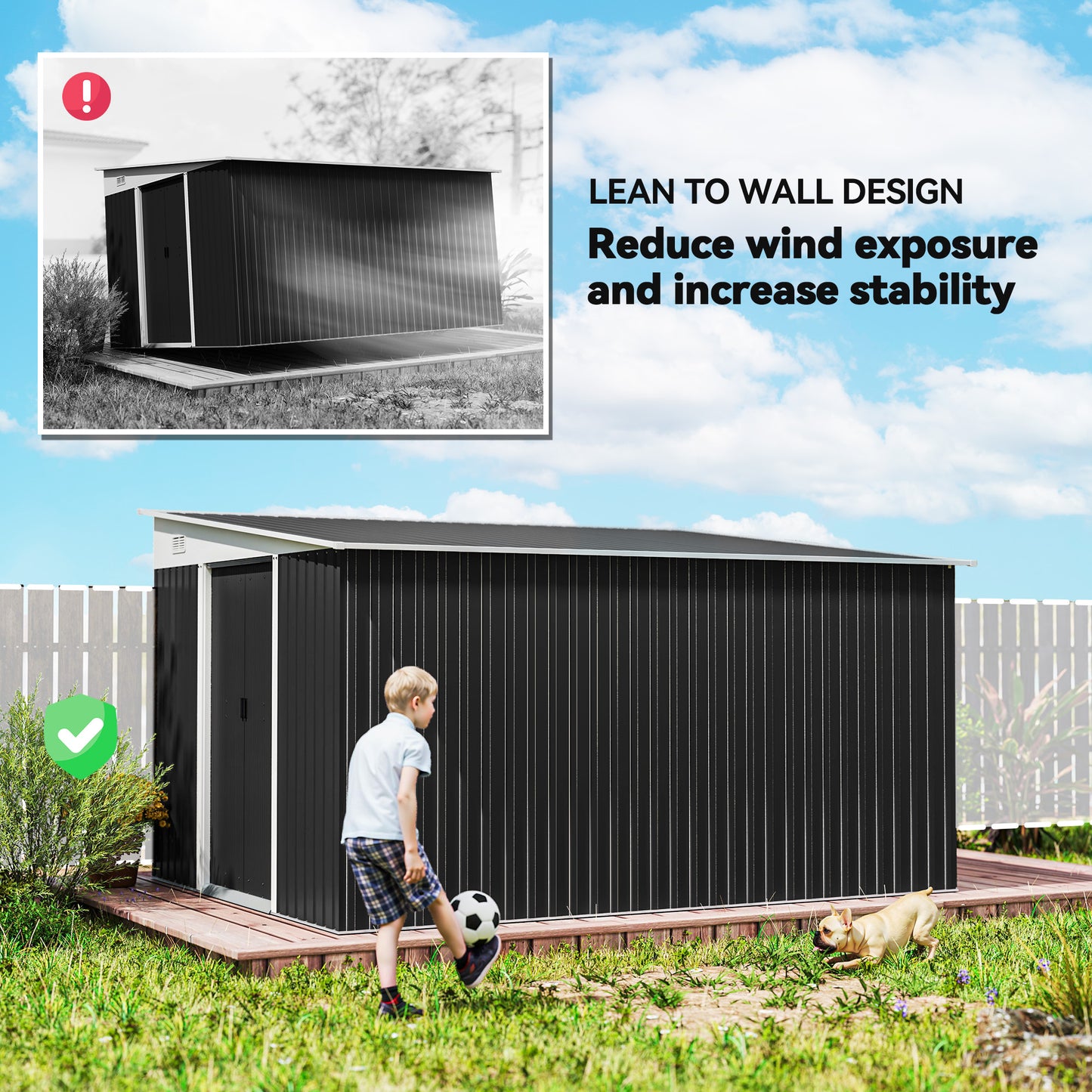 Steel Garden Storage Shed w/ Sliding Doors Black