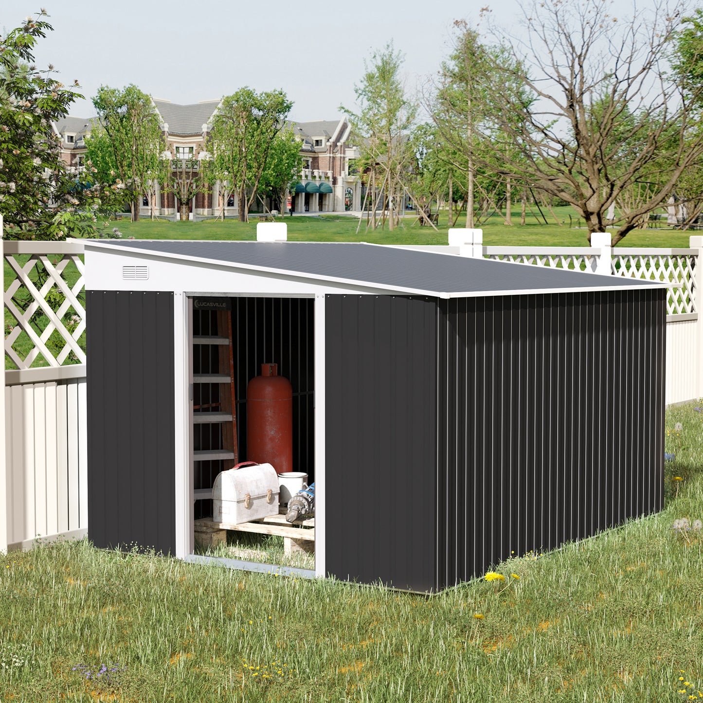 Steel Garden Storage Shed w/ Sliding Doors Black