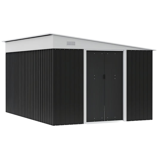 Steel Garden Storage Shed w/ Sliding Doors Black
