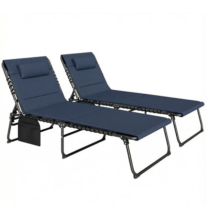 Folding Sun Loungers Set of 2, Reclining Sun Bed, Dark Blue