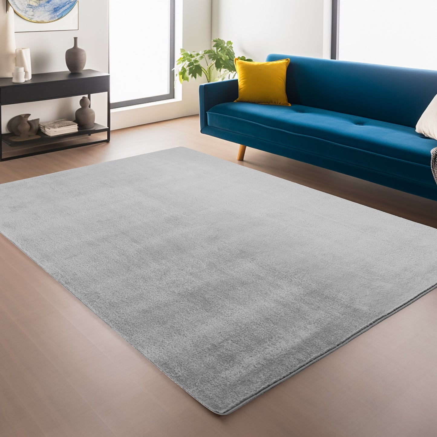 Snuggly Washable Plain Living Room Super Soft Anti Slip Area Rug - 9 Colours Available