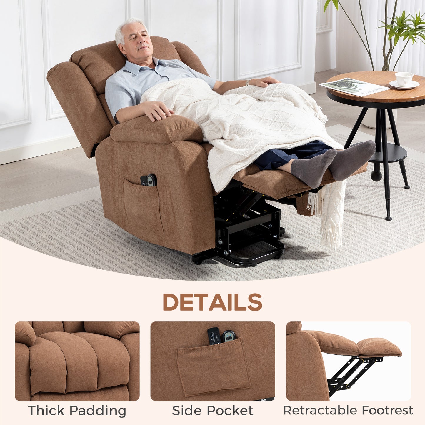 Power Lift Recliner Chair, Lift Chair for Elderly with Massage, Brown