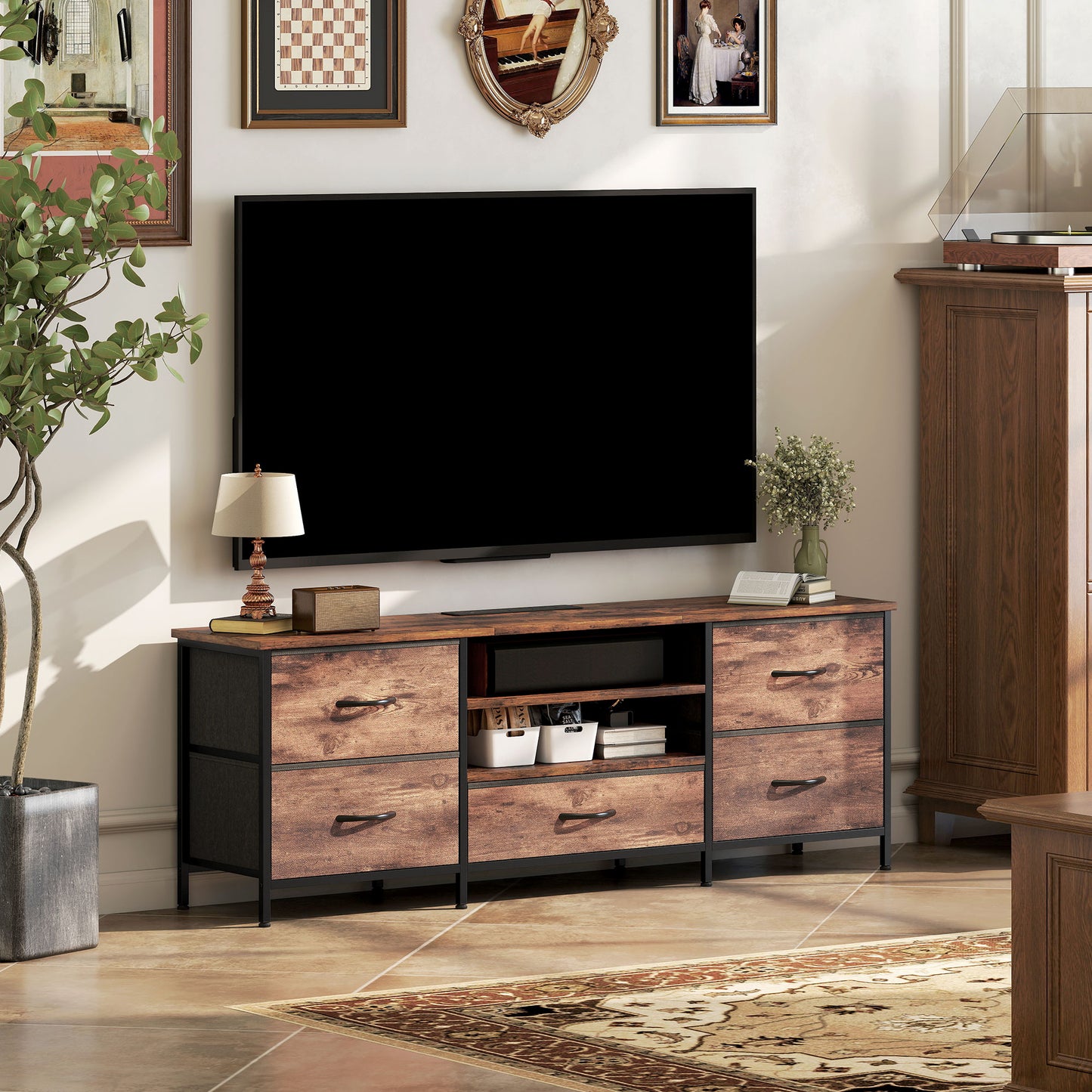 TV Unit with Charging Station, TV Stand for TVs up to 65 Inch