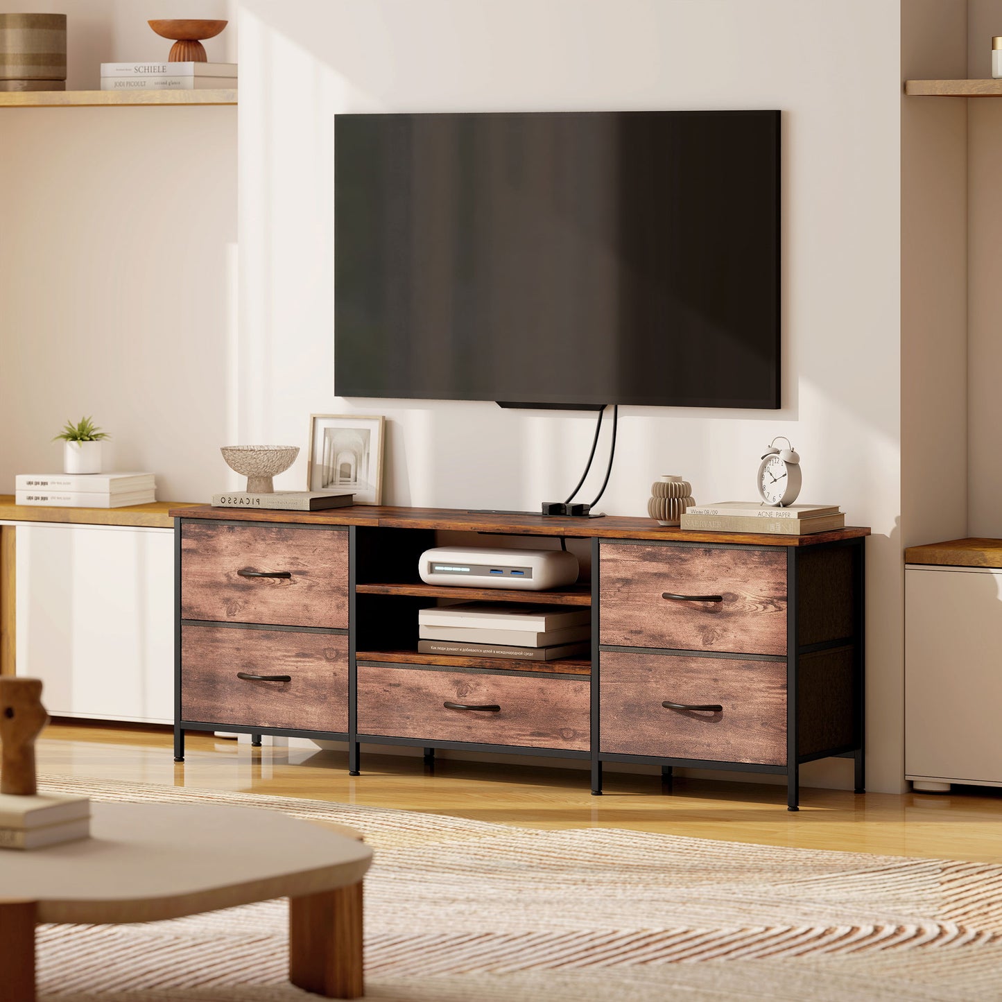 TV Unit with Charging Station, TV Stand for TVs up to 65 Inch
