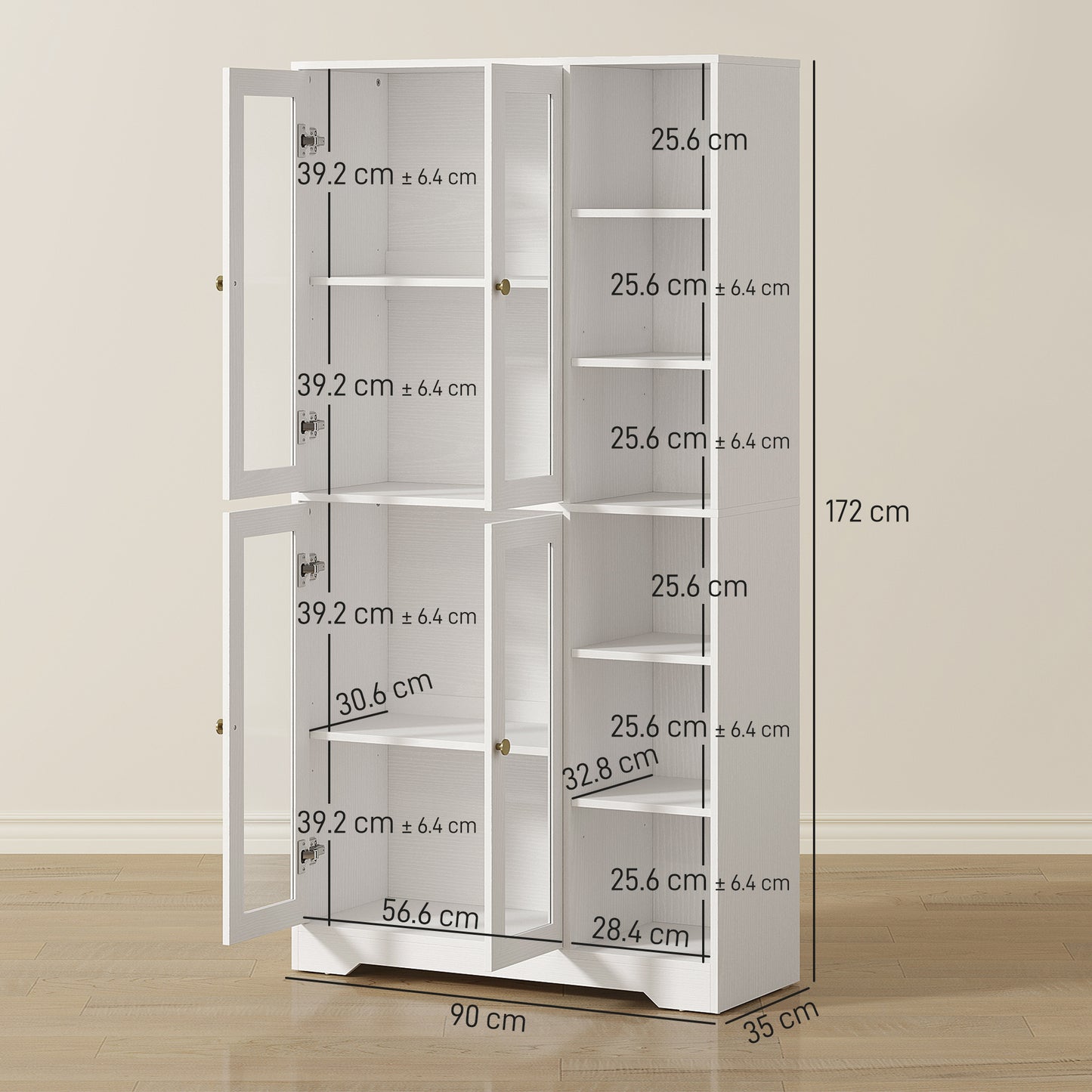 172 cm Tall Kitchen Cupboard, Pantry Storage Cabinet, White