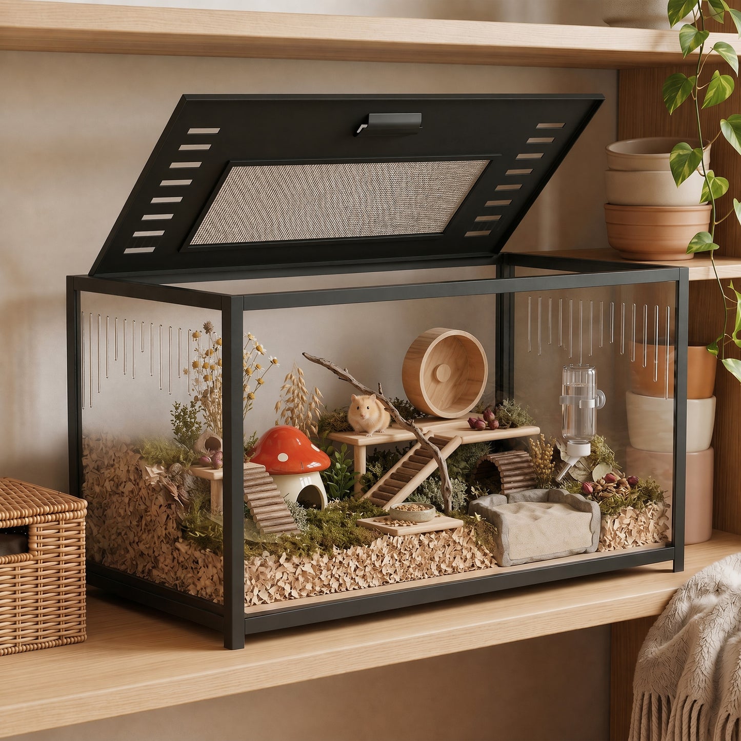Hamster Cage, Chewproof Metal Rat Cage with Deep Base, Openable Top