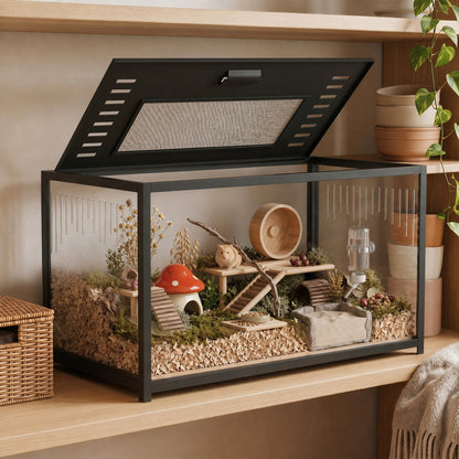 Hamster Cage, Chewproof Metal Rat Cage with Deep Base, Openable Top
